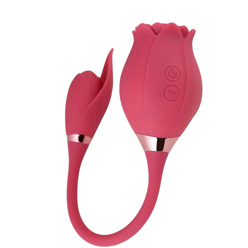 Experience Intense Pleasure with our 2-in-1 Rose Clit Vibrator and G-spot Stimulator - 20 Vibration & Sucking Modes, Oral Licking and Telescopic Dildo - Perfect Sex Toy for Women - Available in Red, Purple, and Pink