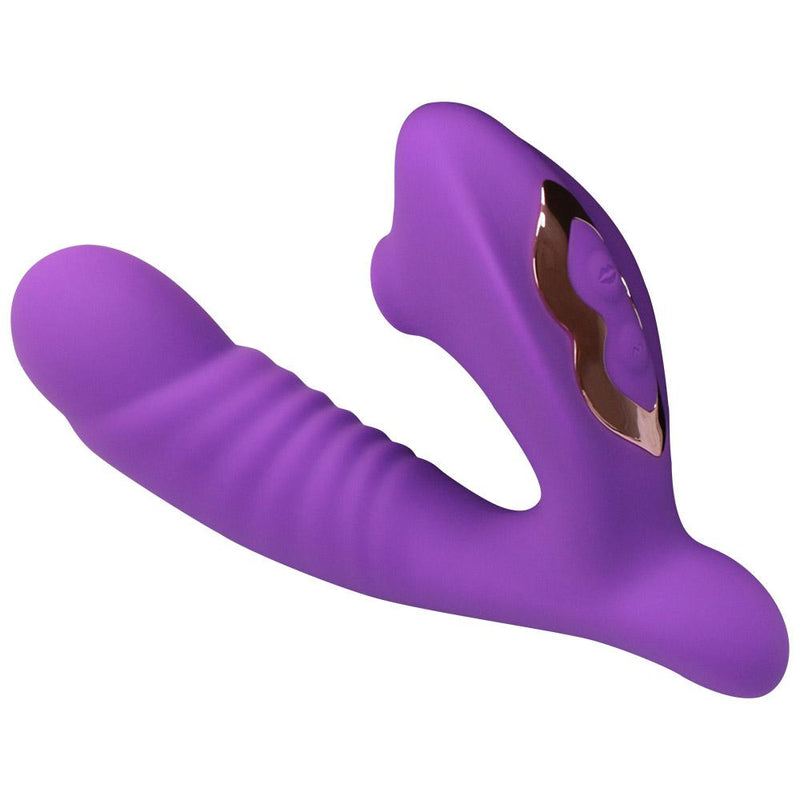 Experience Ultimate Pleasure with our 2-in-1 Purple Sex Toy - Women's Vibrator, G-Spot Stimulator, Dildo & Clit Sucker - Perfect for Adults