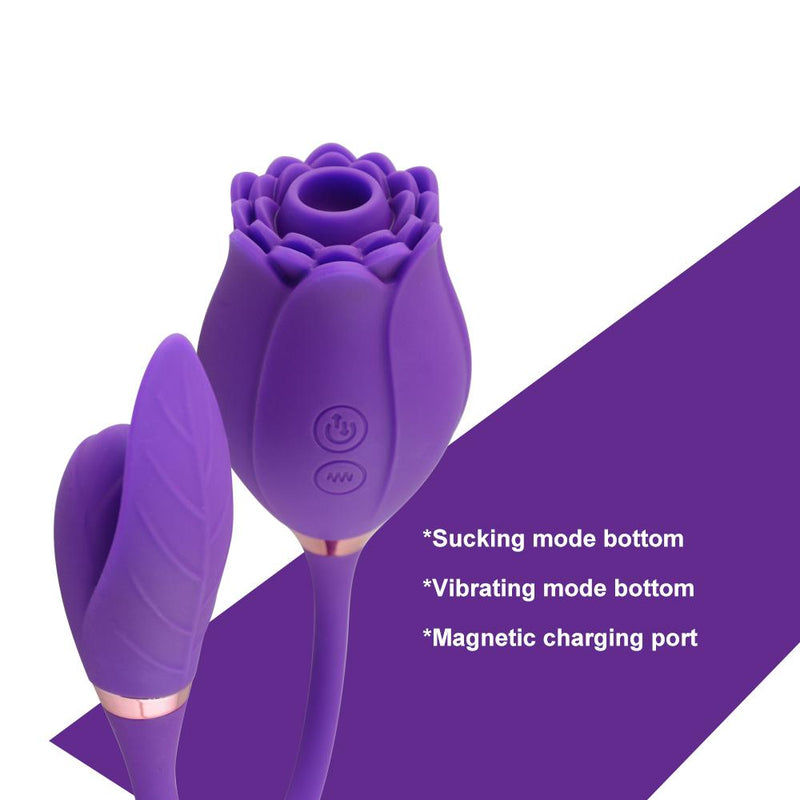 Experience Intense Pleasure with our 2-in-1 Rose Clit Vibrator and G-spot Stimulator - 20 Vibration & Sucking Modes, Oral Licking and Telescopic Dildo - Perfect Sex Toy for Women - Available in Red, Purple, and Pink