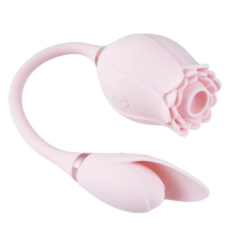 Experience Intense Pleasure with our 2-in-1 Rose Clit Vibrator and G-spot Stimulator - 20 Vibration & Sucking Modes, Oral Licking and Telescopic Dildo - Perfect Sex Toy for Women - Available in Red, Purple, and Pink