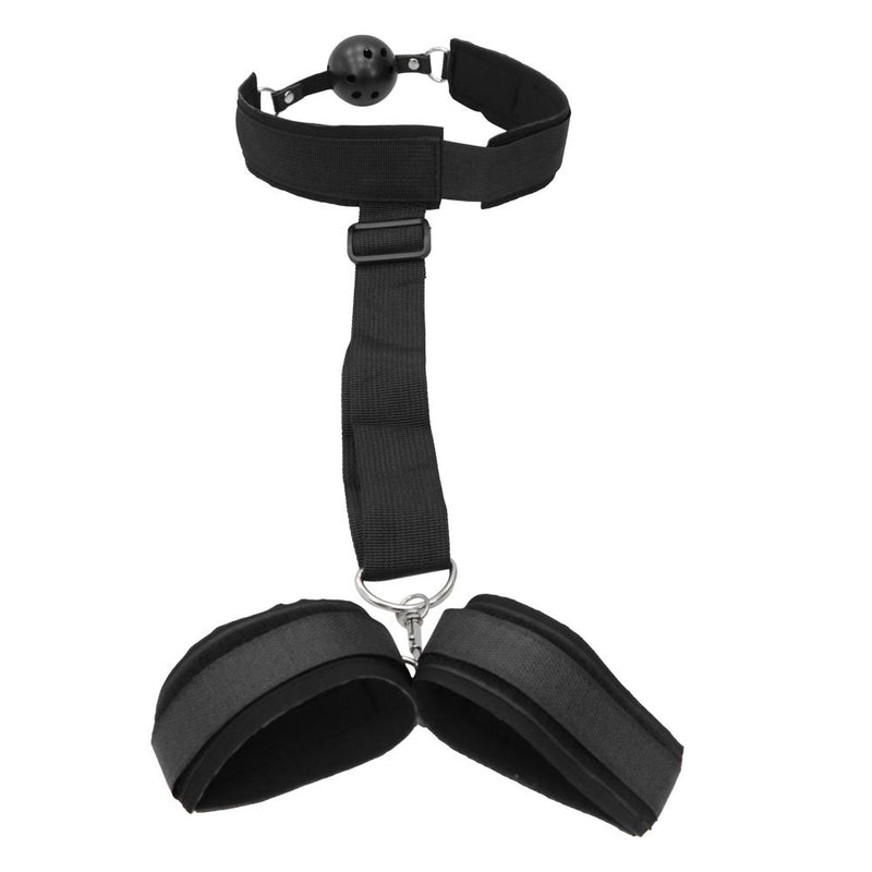 Experience Intense Pleasure with Backhand Bondage Mouth Plug - Perfect for BDSM Beginners, Both Men and Women Can Enjoy the Leather Black Restraints and Sensual Play