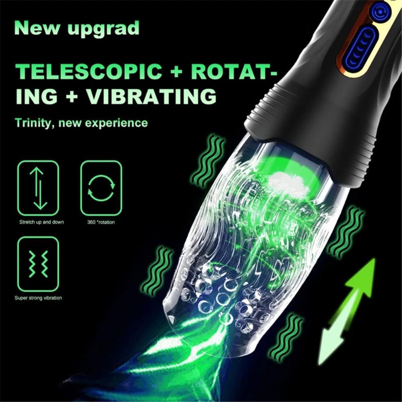 Automatic Rotating Vibrator Masturbator For Male Real Oral Sex Glans Trainer Penis Massage Telescopic