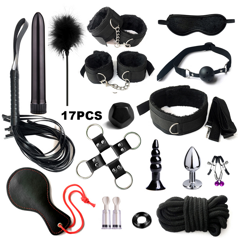 SM BDSM Kits Adults Sex Toys For Women Men Handcuffs Nipple Clamps Whip Spanking Sex Metal