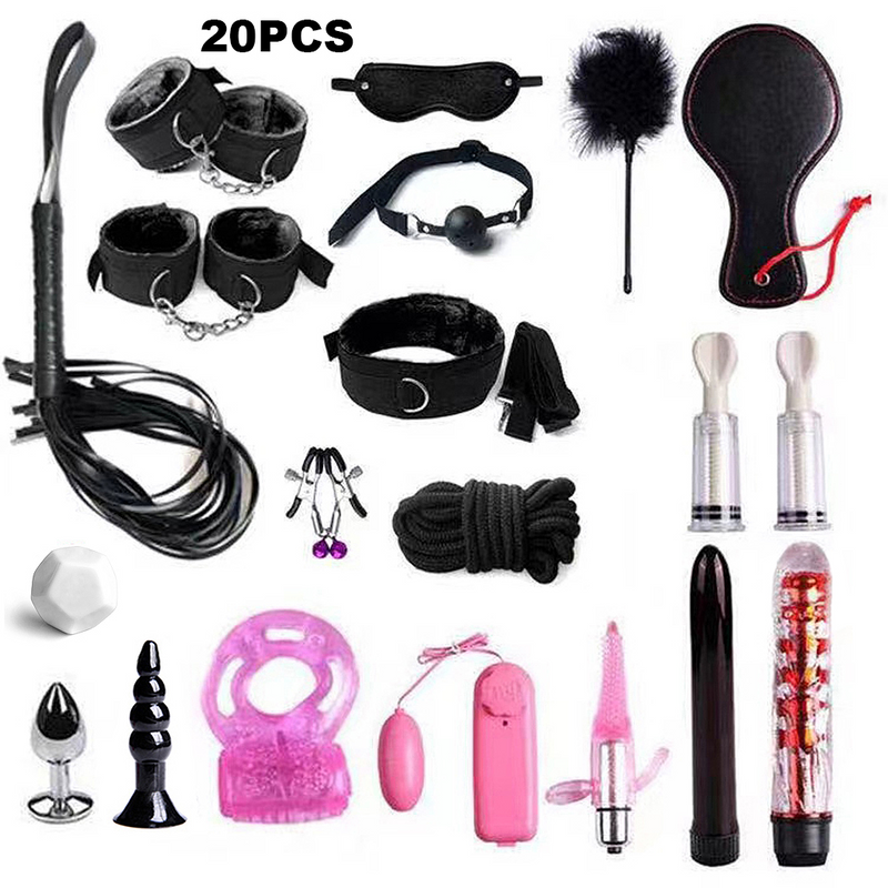 SM BDSM Kits Adults Sex Toys For Women Men Handcuffs Nipple Clamps Whip Spanking Sex Metal