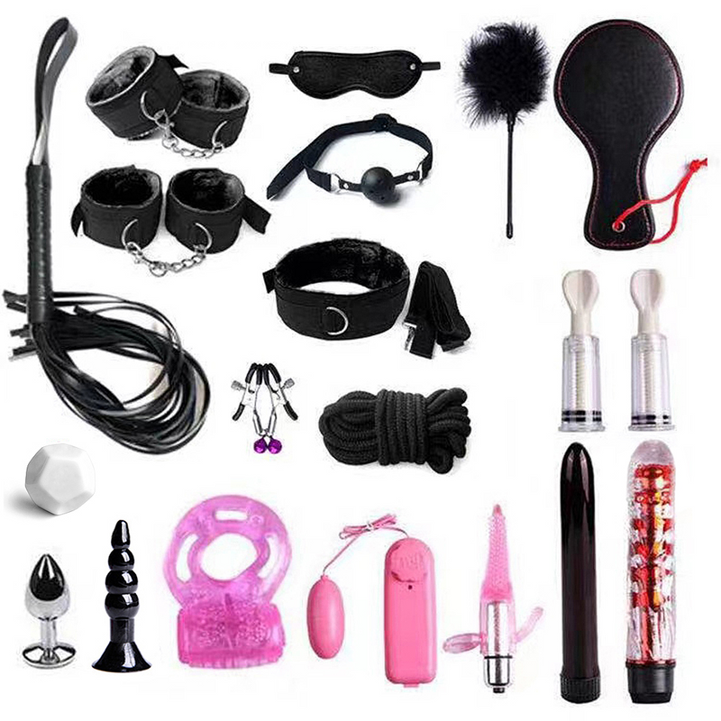 SM BDSM Kits Adults Sex Toys For Women Men Handcuffs Nipple Clamps Whip Spanking Sex Metal