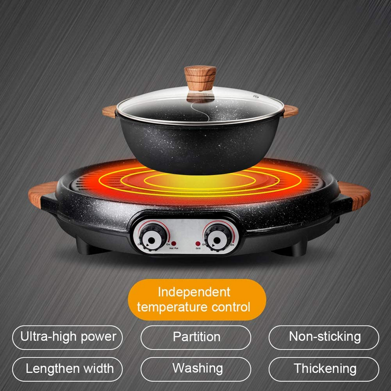 2 in 1 Smokeless Grill and Hot Pot Combo with Dual Temperature Control