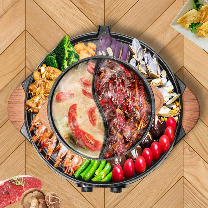 2 in 1 Smokeless Grill and Hot Pot Combo with Dual Temperature Control