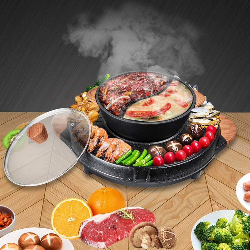 2 in 1 Smokeless Grill and Hot Pot Combo with Dual Temperature Control