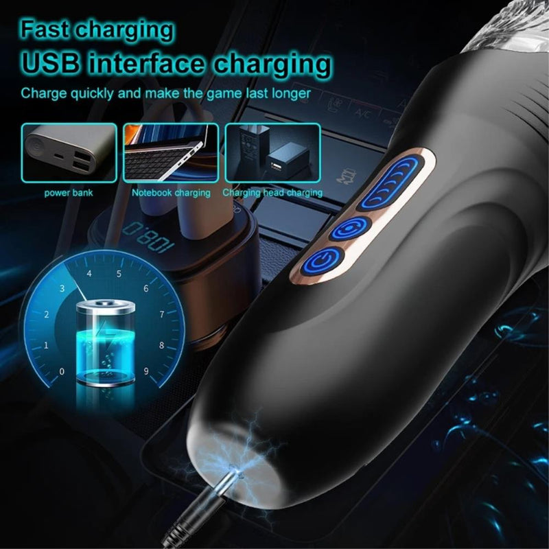 Automatic Rotating Vibrator Masturbator For Male Real Oral Sex Glans Trainer Penis Massage Telescopic