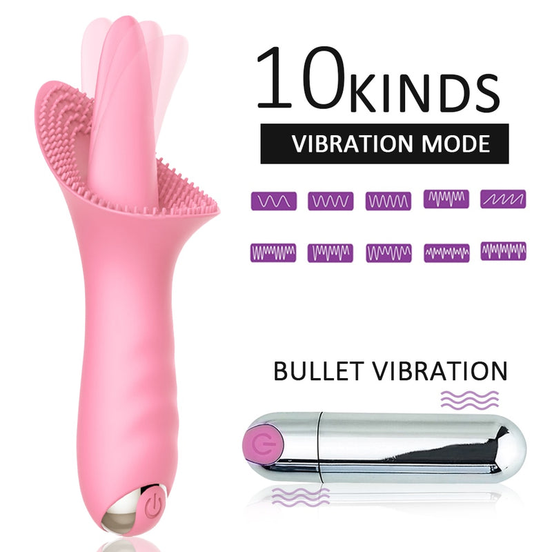 Tongue Licking G Spot Clitoral Vibrator Clit Tickler Sex Toy for Women 10 Pattern Vibrating Vaginal Massage