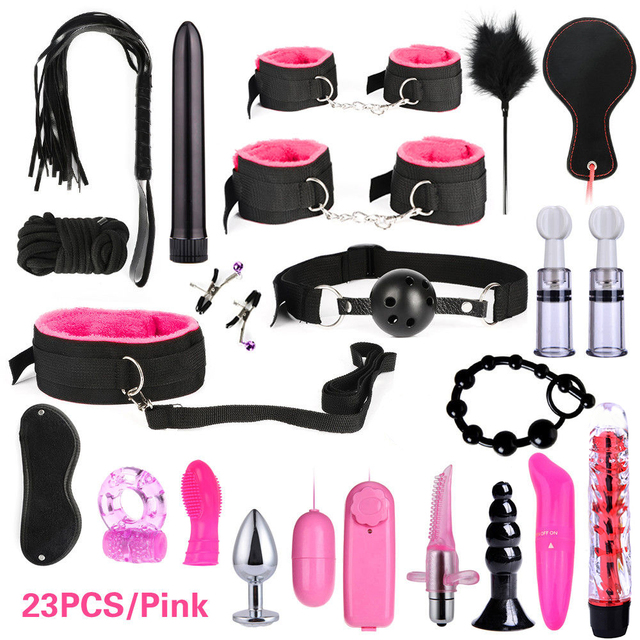 Bondage Set Adults Sex Toys For Women Men Handcuffs Nipple Clamps Whip Spanking Sex Metal Anal Plug Vibrator Butt Bdsm BDSM Kits