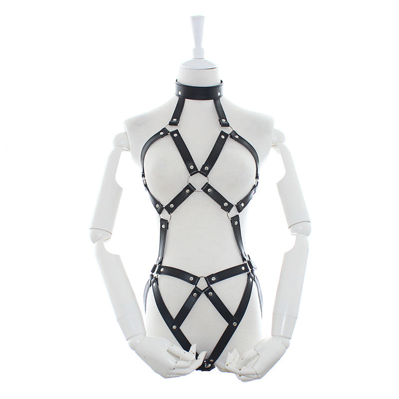 Sexy Women PU Leather Full Harness Restraint Set Bdsm Bondage Gear