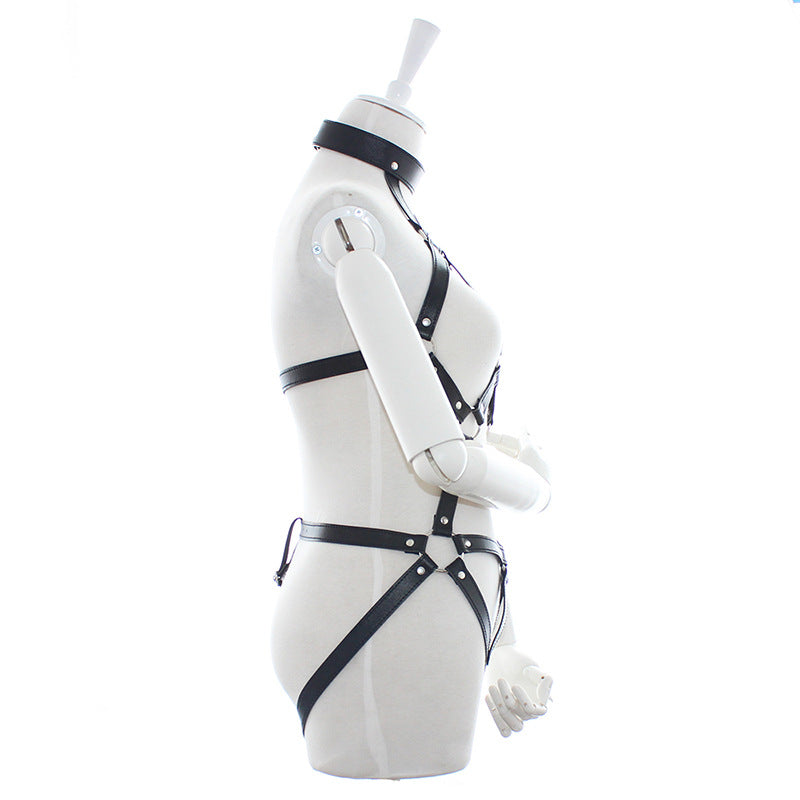 Sexy Women PU Leather Full Harness Restraint Set Bdsm Bondage Gear