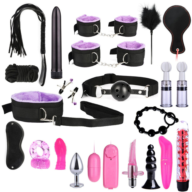 Bondage Set Adults Sex Toys For Women Men Handcuffs Nipple Clamps Whip Spanking Sex Metal Anal Plug Vibrator Butt Bdsm BDSM Kits