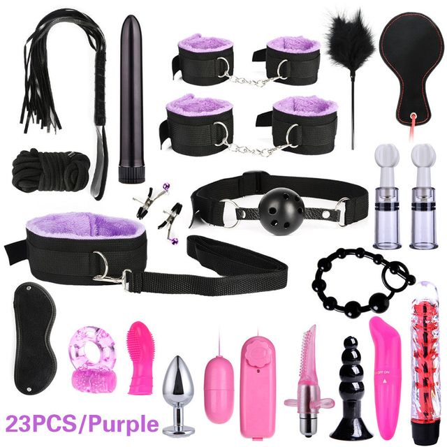 Bondage Set Adults Sex Toys For Women Men Handcuffs Nipple Clamps Whip Spanking Sex Metal Anal Plug Vibrator Butt Bdsm BDSM Kits